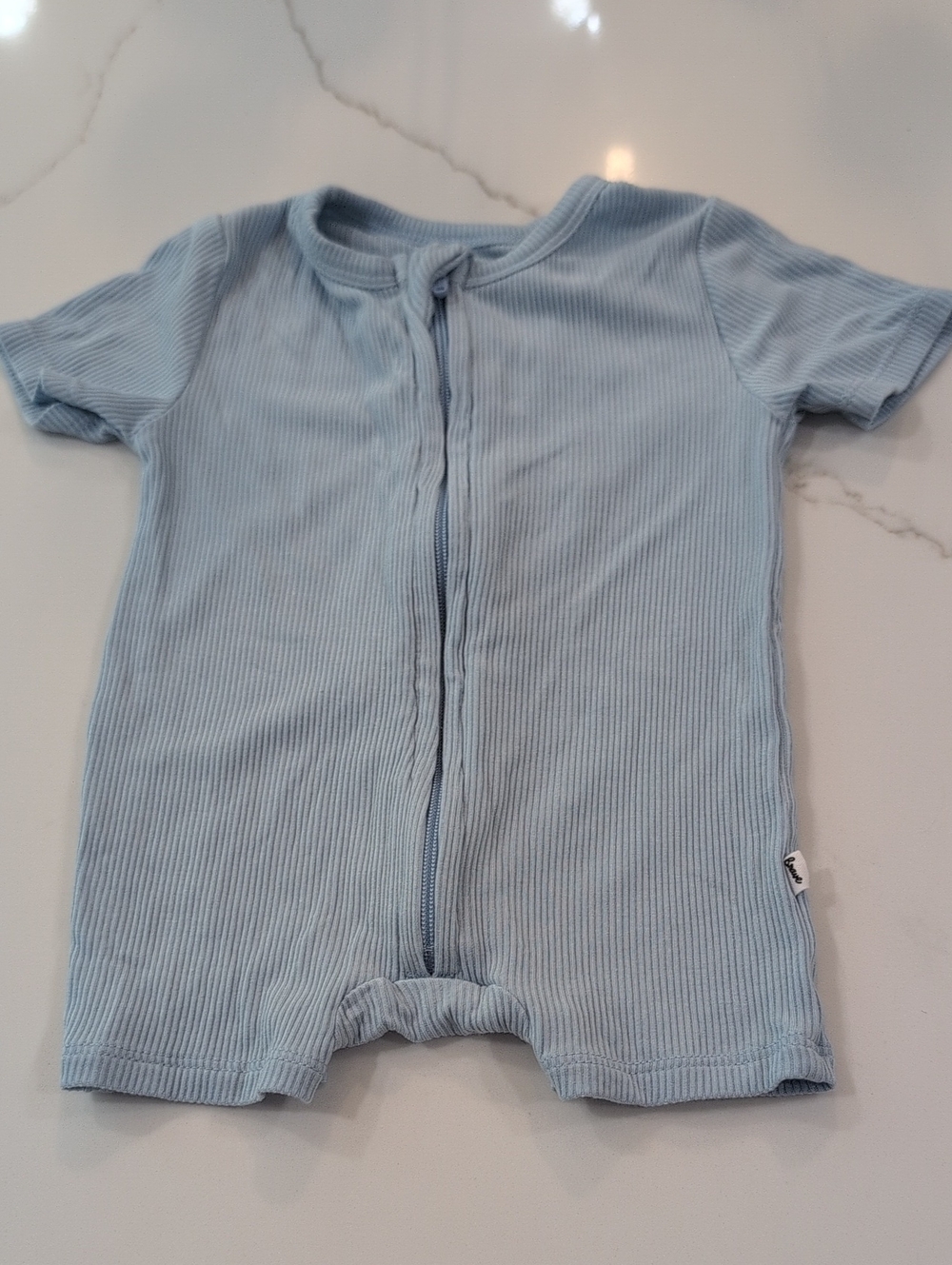 Ribbed Baby Short-Sleeve One-Piece in Pale Blue